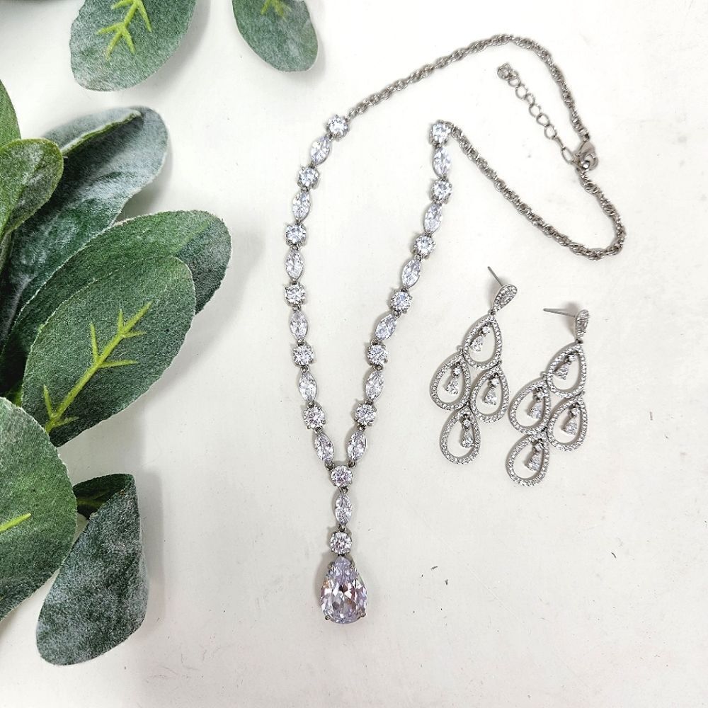 Sparkling Clear Drop Rhinestone Necklace And Dangle Earring Lot